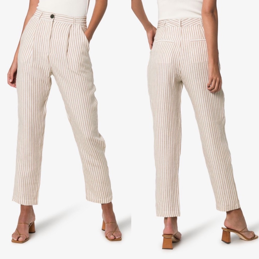 Mara Hoffman striped camel cream Dita Pants Sz 8 100% linen
